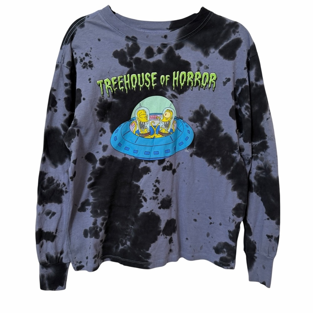 Simpsons Treehouse Of Horror Long Sleeve Mens XS Gray Tie Dye Halloween Graphic